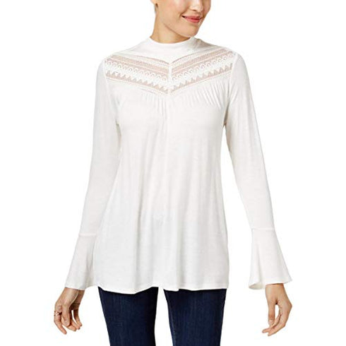 Bell-Sleeve Lace-Contrast Top
